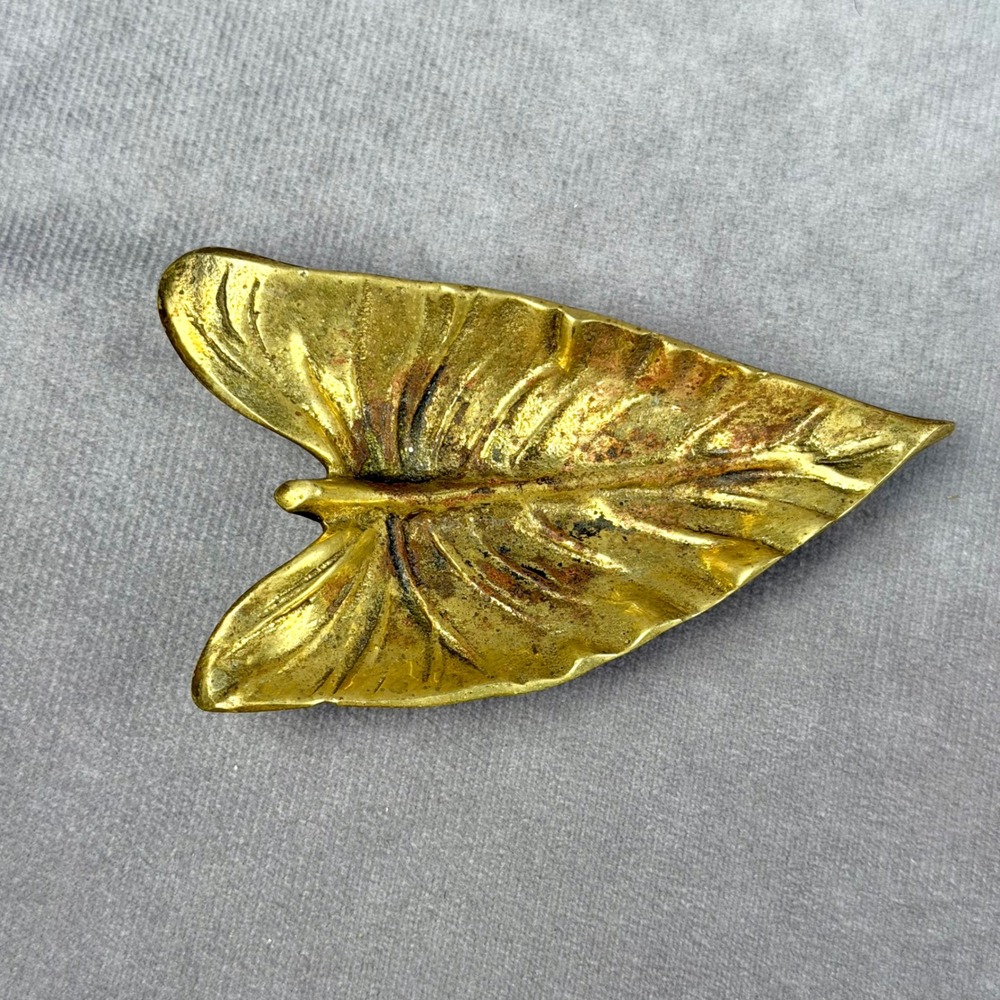 MCM Virginia Metalcrafters Calla Lily Leaf Brass Trinket Dish Ashtray 1958